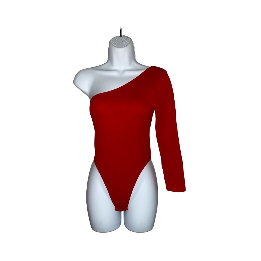 Sz.M/L*Suzette*Red Ribbed-Knit One-Sleeved Bodysuit